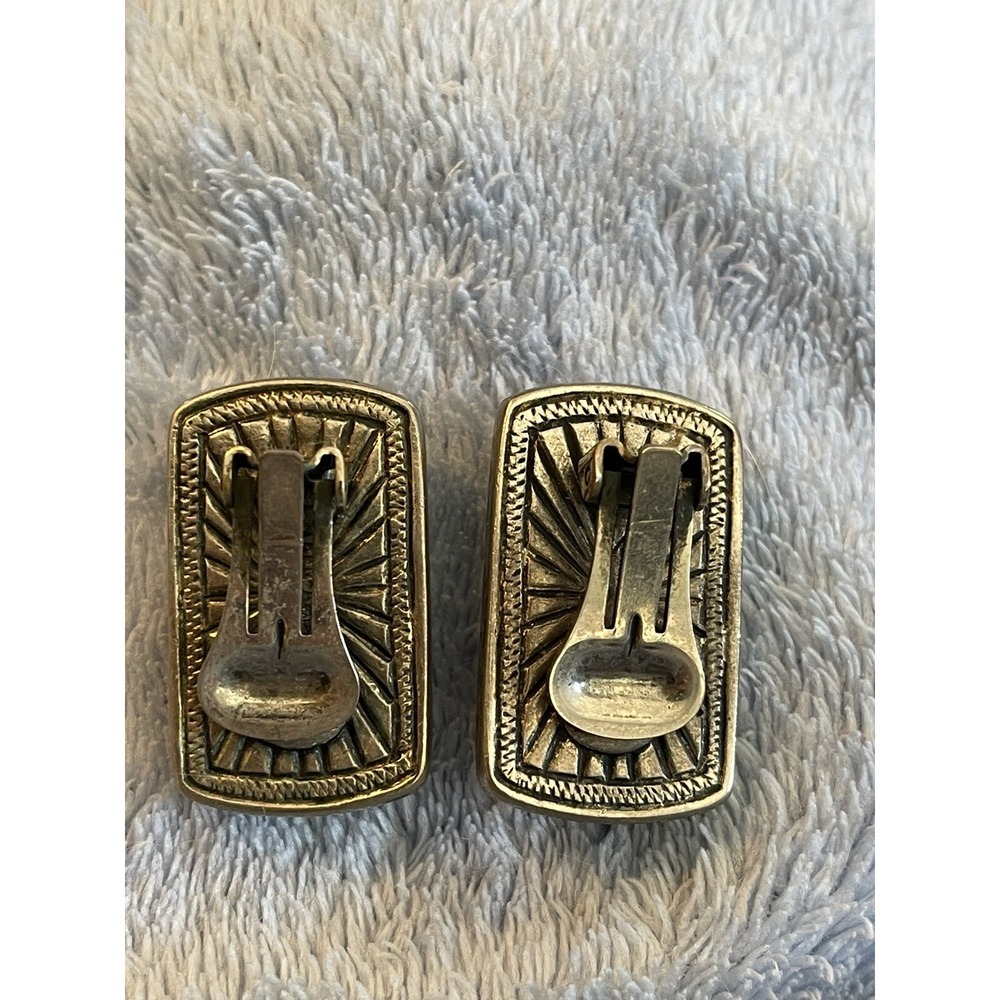 Vintage Ben Amun Modern Pewter/Lucite Clip On Earrings Dark Carmel Color Signed - Picture 6 of 11